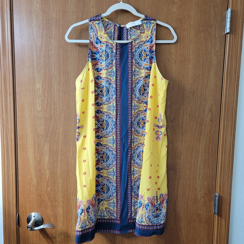 BOGO Renee C. Yellow Patterned Paisley Sleeveless Dress Colorful Size Large
